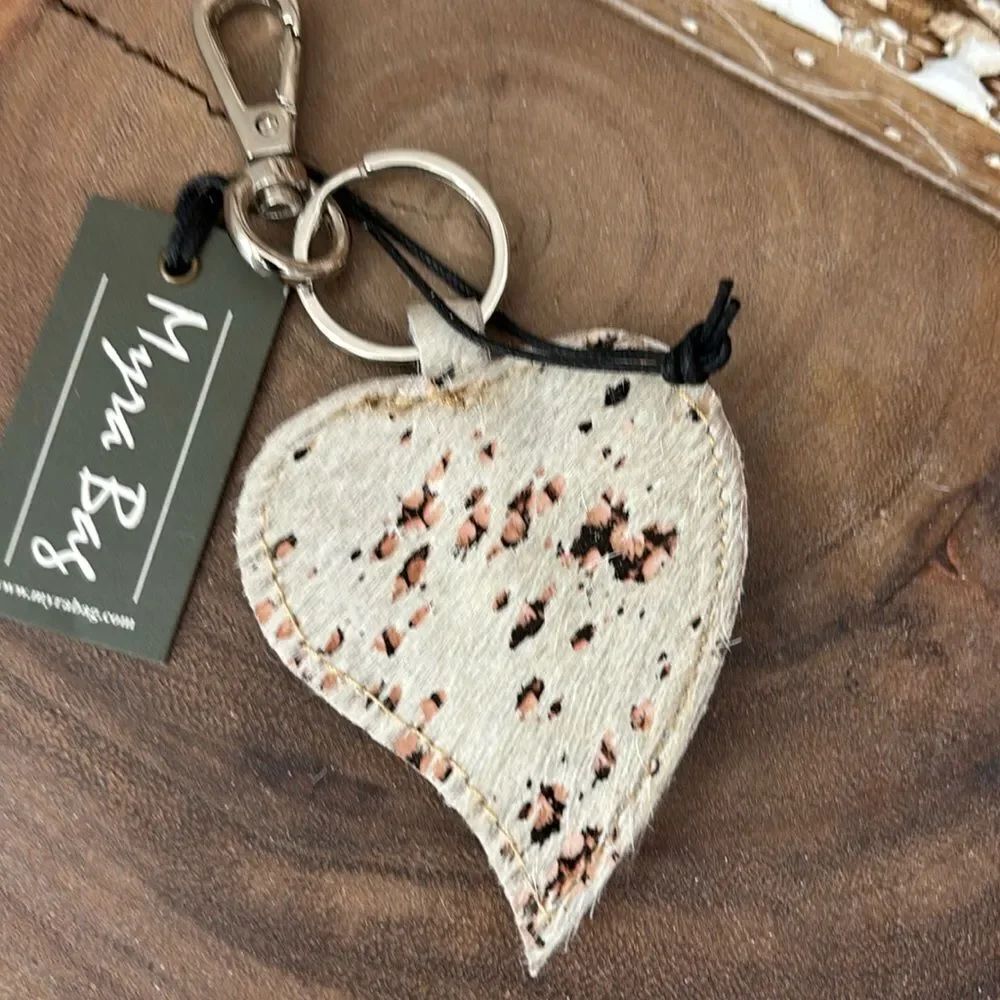 Myra Bag Hearts Love Key Fob/White/Brown